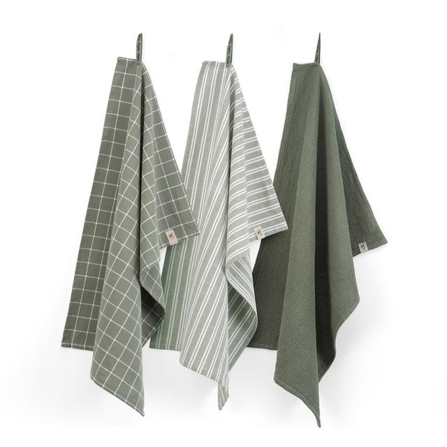 Walra Keukenset Dry Cubes Uni, Stripes & Blocks 3-delig - Legergroen