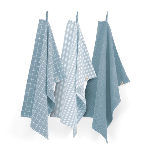 Walra Keukenset Dry Cubes Uni, Stripes & Blocks 3-delig - Jeans Blauw